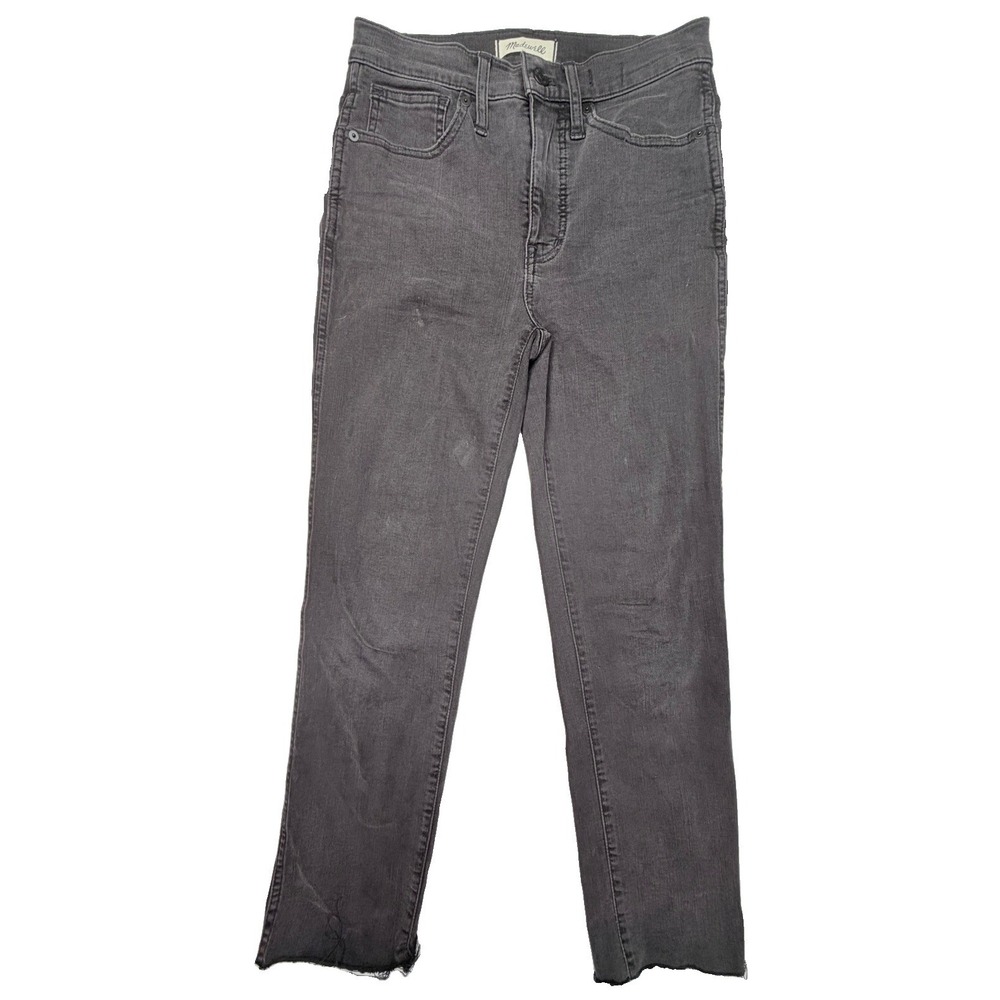 Madewell Stovepipe Jeans Women's 25 Gray Washed Black Raw Hem Stretch Denim